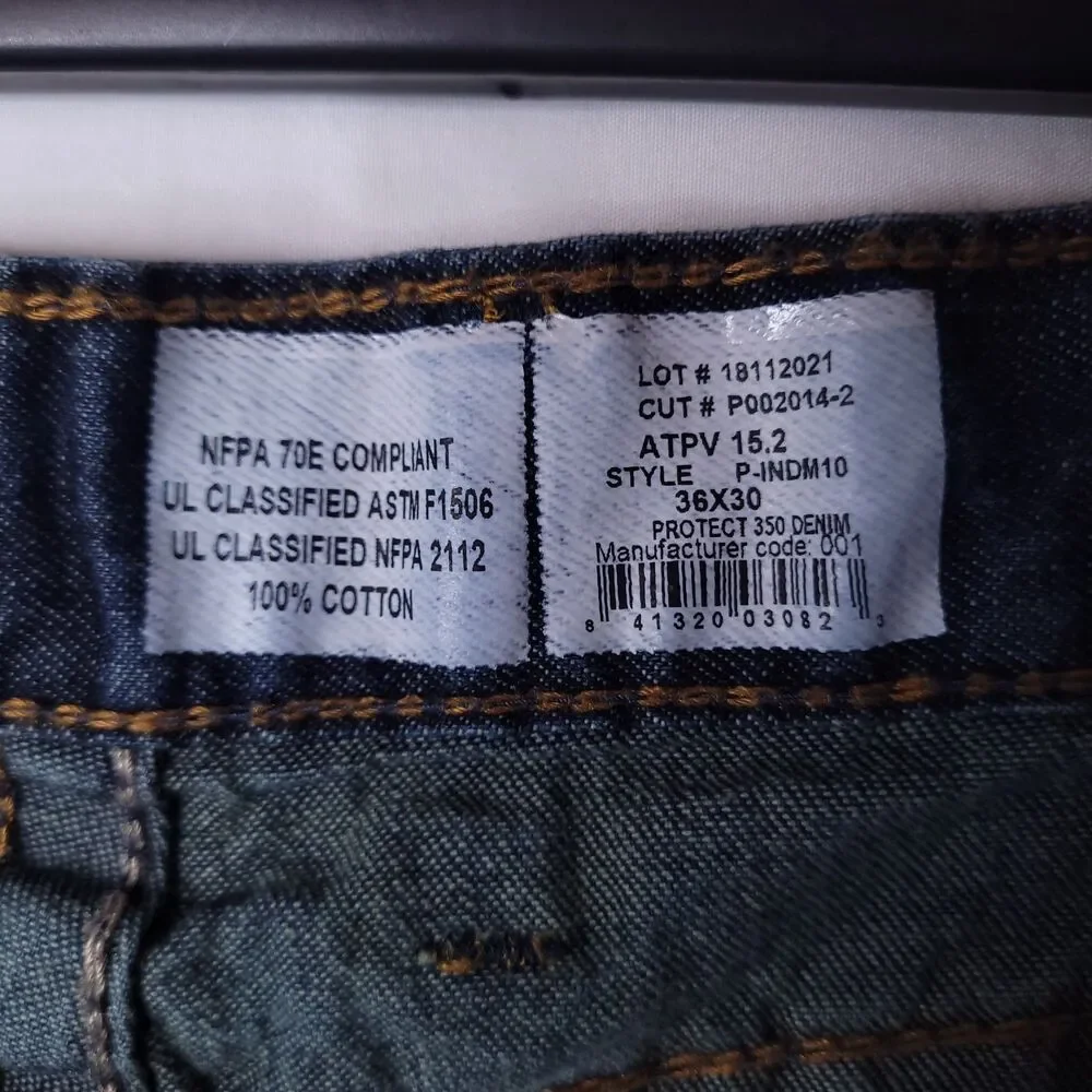 Lapco FR Jeans Mens 36x30 Blue Straight Leg